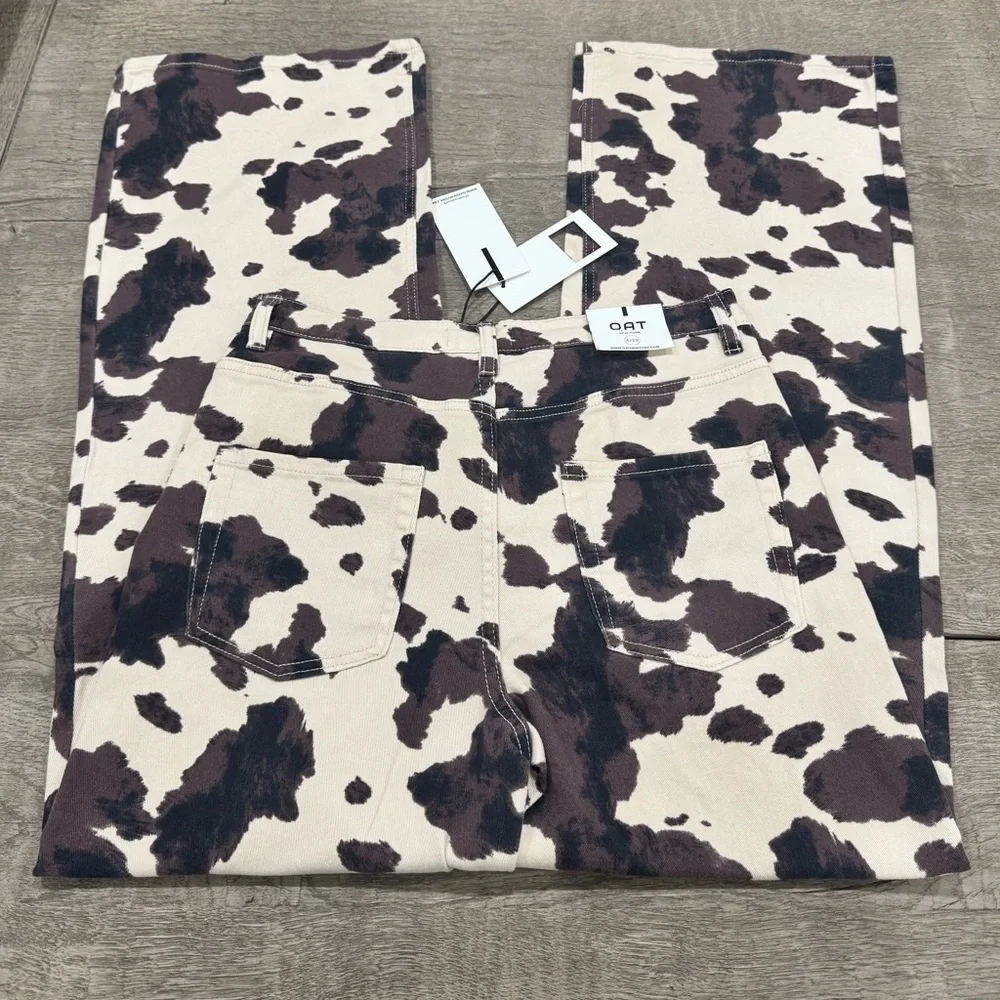 OAT New York Cow Print High Rise Wide Leg Jeans | Size 28 / 6 | NWT - Picture 6 of 7